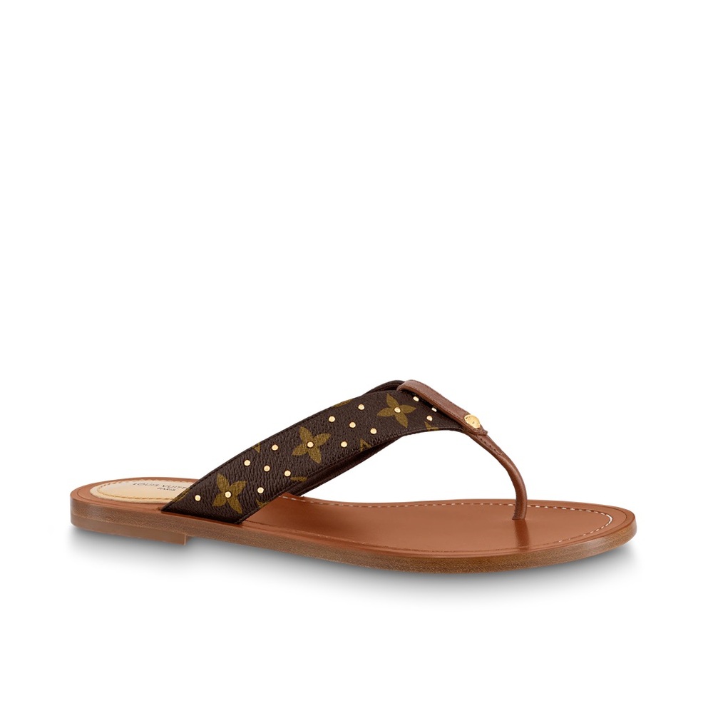Louis Vuitton Brown and Gold Sandals with Ornate Studs